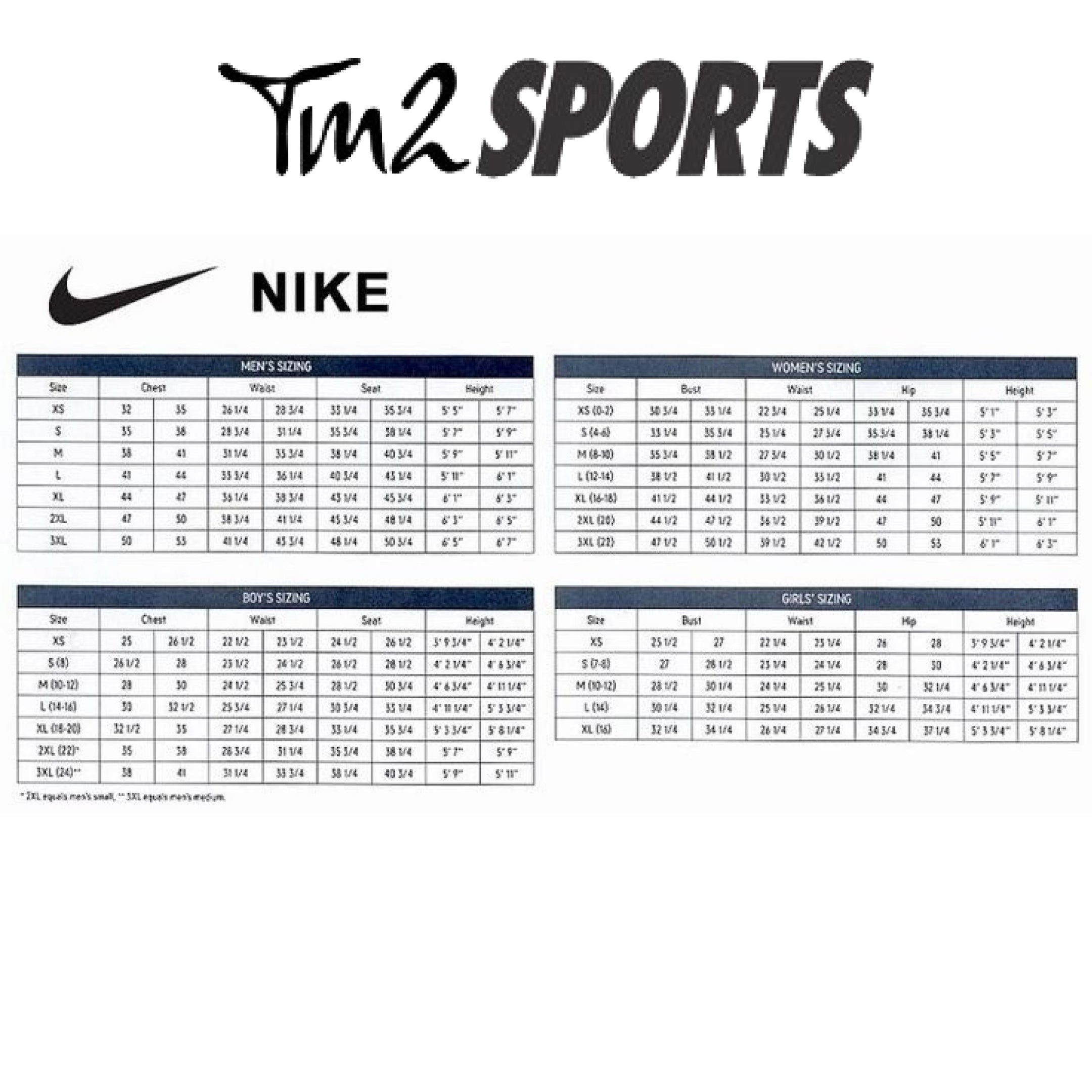 Nike td fashion size chart